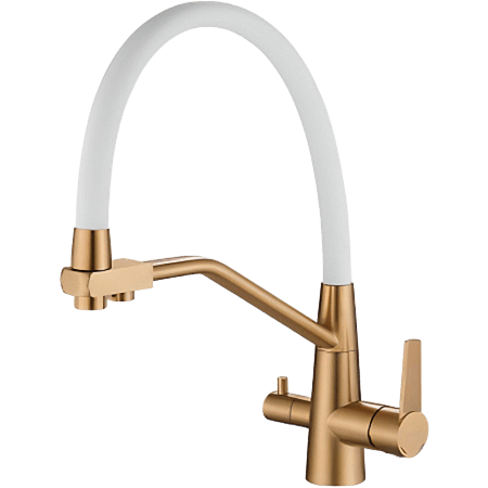 Смеситель для кухни HAIBA HB 76822-5 с подключением фильтра, гибкий излив белый/золото