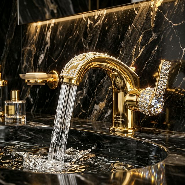 F14287G BRAVAT POLAR CRYSTAL Swarovski Смеситель для раковины, золото